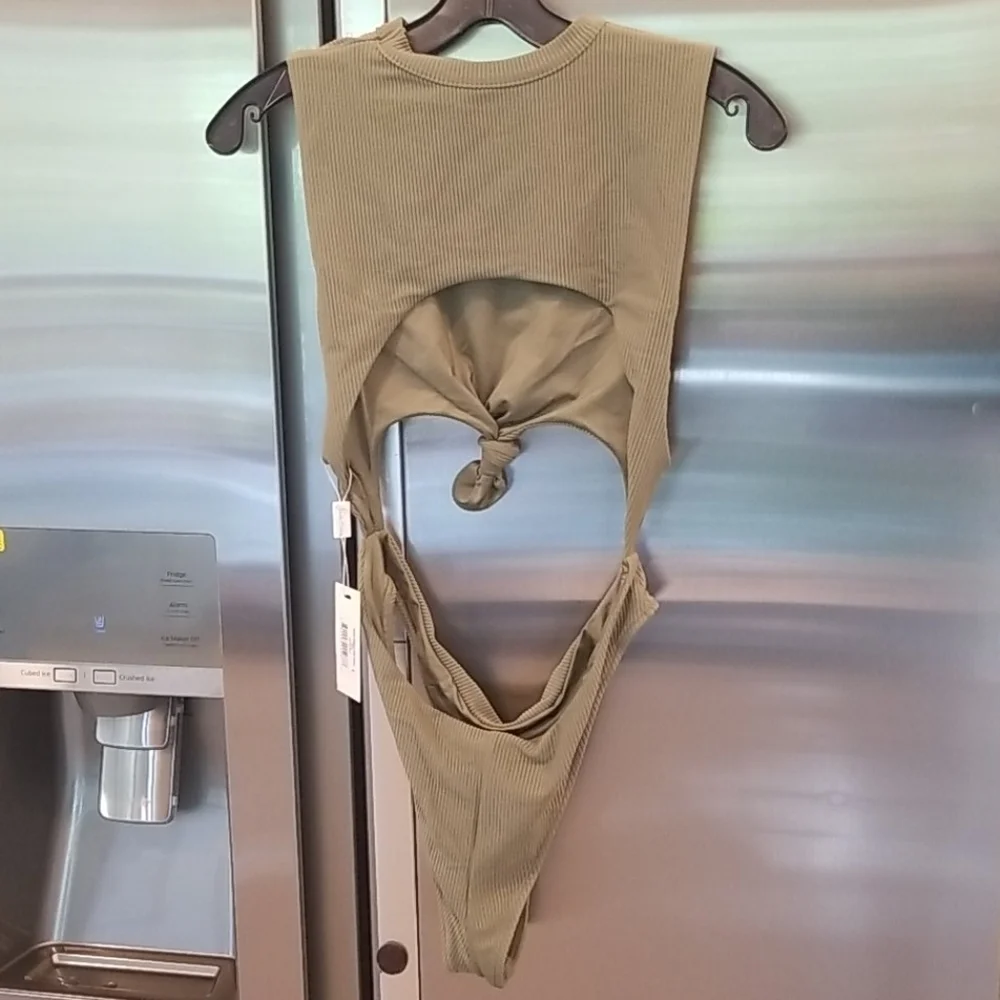 💕FRANKIE'S BIKINIS💕 Blake Ribbed One Piece Swimsuit Olive Green Large L NWT